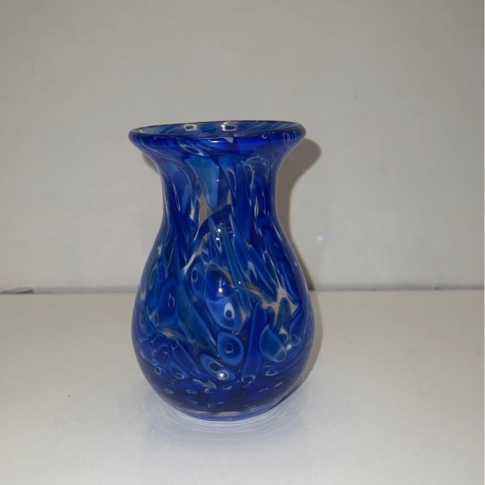 Vintage Blue Swirl Art Glass Vase 5 1/2 Inch
Tall
